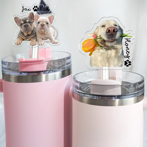 Personalized Gift For Dog Mom, Custom Topper Straw Topper With Photo, Custom Dog Photo Cup Straw Cover, Dog Mom Gifts