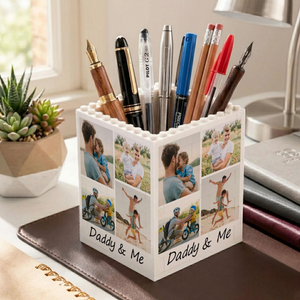 Custom Photo Collage Building Block Pen Holder, Unique Gift for Dad, Dad And Me Photo Blocks, Gift For Husband, Bricks Puzzle Fathers Day