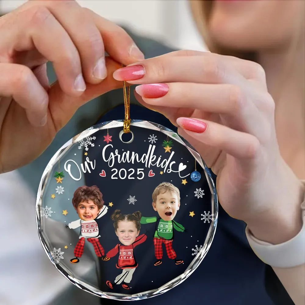Custom Photo Playful Grandkids - Personalized Crystal Ornament - Christmas Gift For Family