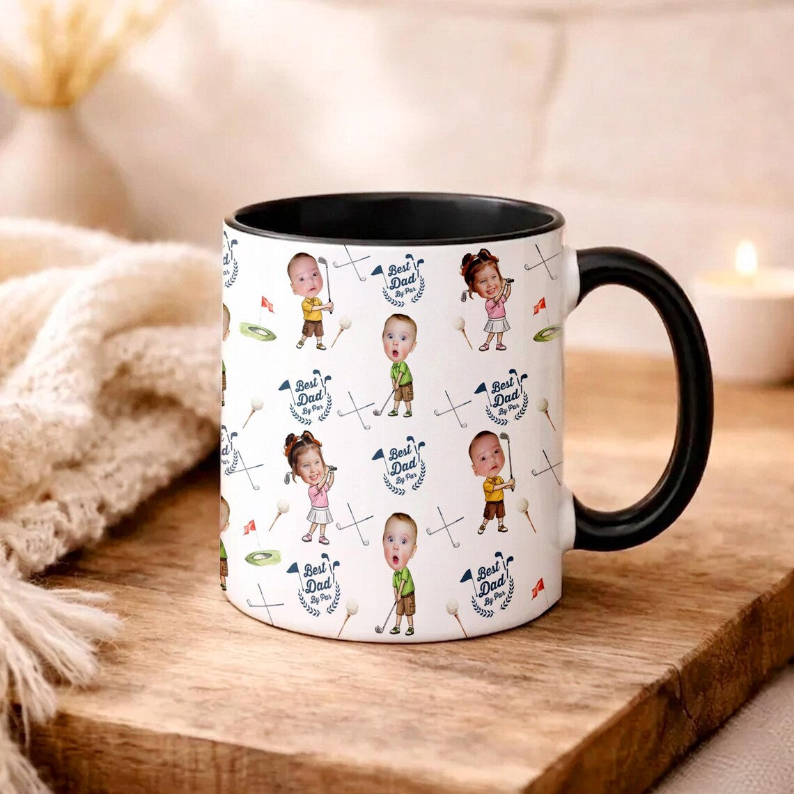 Personalized Dad Golf Mug: Custom Baby Face Golf Mug, Funny Dad By Par Gift from Kids, Father's Day Gift for Husband