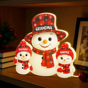 Christmas Checkered Pattern Grandma Mom Snowman - Personalized Acrylic Light Box - Christmas Gift For Grandmas