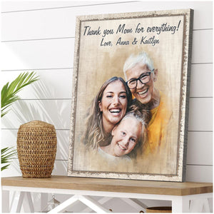 Thank You Mom For Everything - Personalized Canvas - Gift For Mom, Mother's Day, Birthday Gift