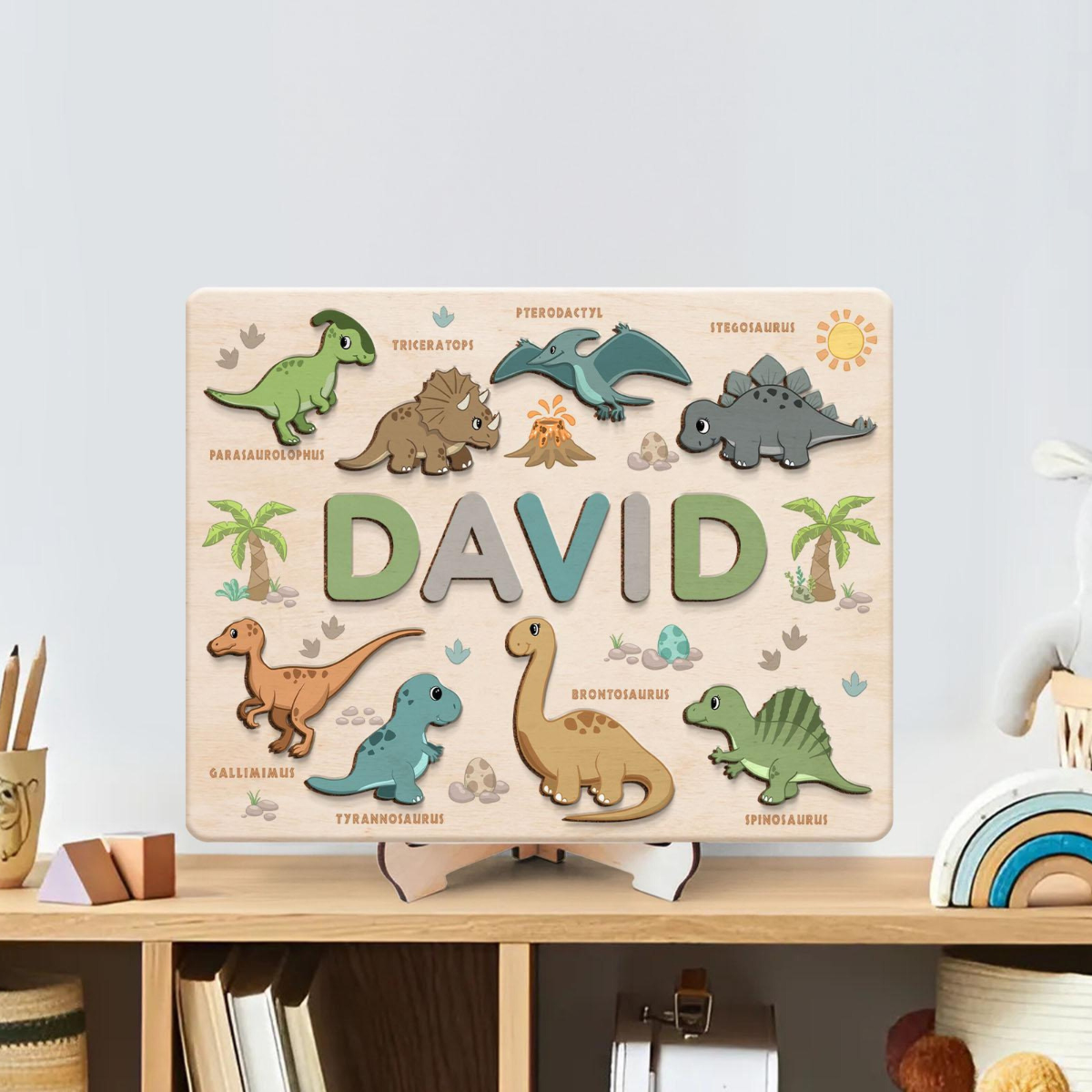 Custom Name Puzzle Board For Kids, Personalized Baby Toddler Wooden Dinosaur Toys, Sensory Toys, Puzzle Busy Board For Toddlers, Birthday