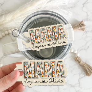 Personalized Mama With Kids Name Tumbler Name Tag, Tumbler Lid Mama Plate Topper, Mom Tumbler Lid Tag, Gift For Mom