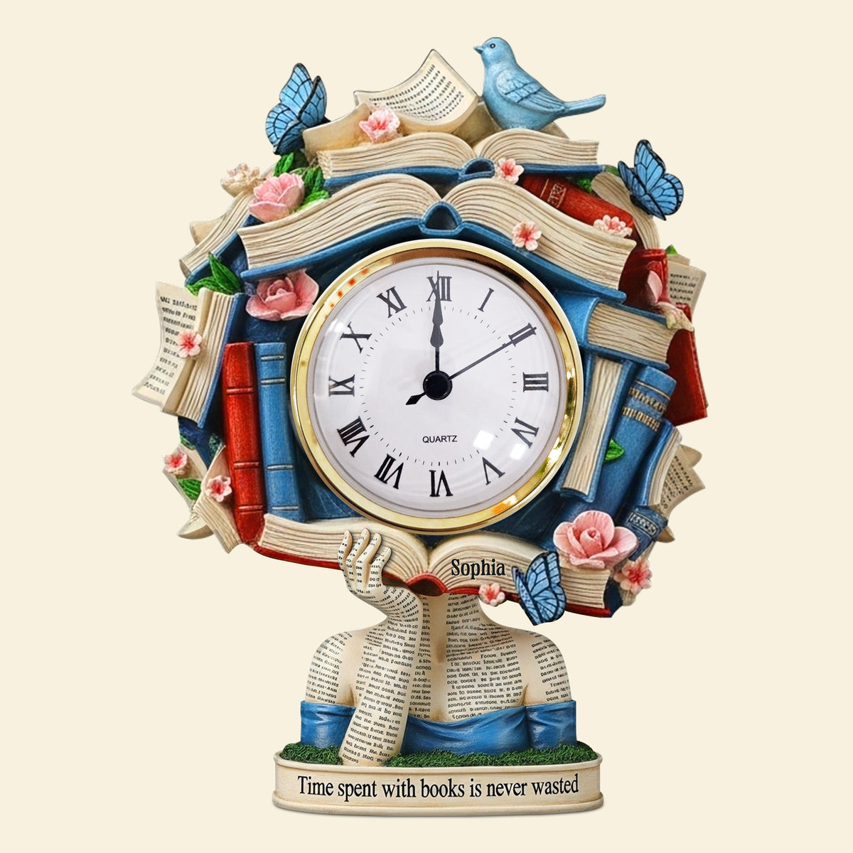 Book Head Girl Desk Clock, Personalized Acrylic Desk Clock, Gifts For Book Lovers