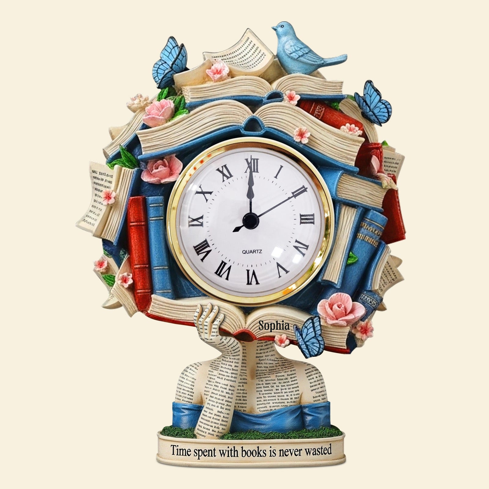 Book Head Girl Desk Clock, Personalized Acrylic Desk Clock, Gifts For Book Lovers