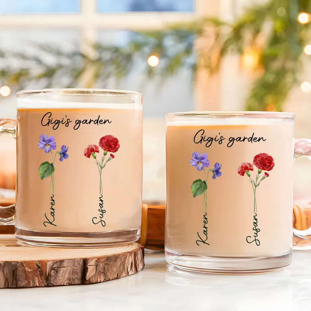 Grandma Mom's Garden Birth Month Flower - Personalized Glass Mug - Gift For Mother, Grandma, Mother's Day, Birthday Gift