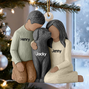 Couple and the Dogs 3D Effect - Personalized Wooden Ornament - Christmas Gift for Couple Dog Owners