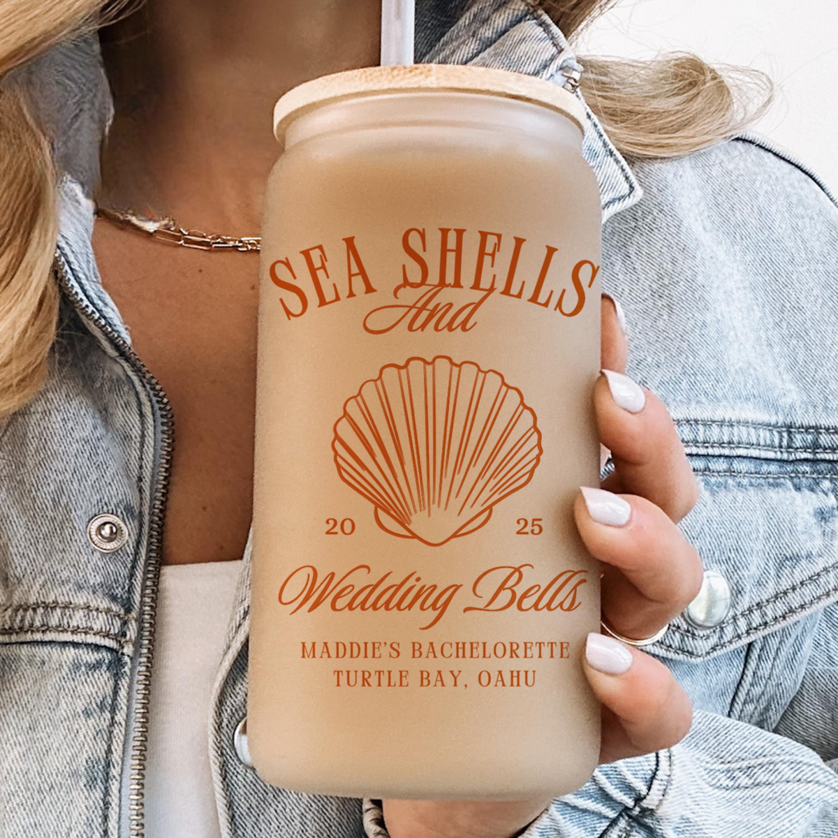 Bachelorette Cup Girls Trip Sea Shell Glass Tumbler Beach Bach Seashells and Wedding Bells Ice Coffee Cup Coastal Bachelorette Vacation Gift
