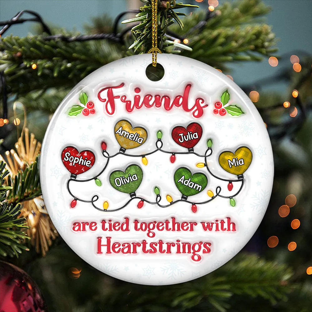 Friends Are Tied Together - Personalized Custom 3D Inflated Effect Ceramic Ornament - Christmas Gift For Friends
