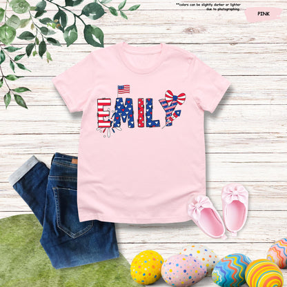 Personalized 4th Of July Shirt, Kids Celebration Tee, USA Patriotic Family Gift, Custom Name, Independence Day, Freedom, American Kids Tee