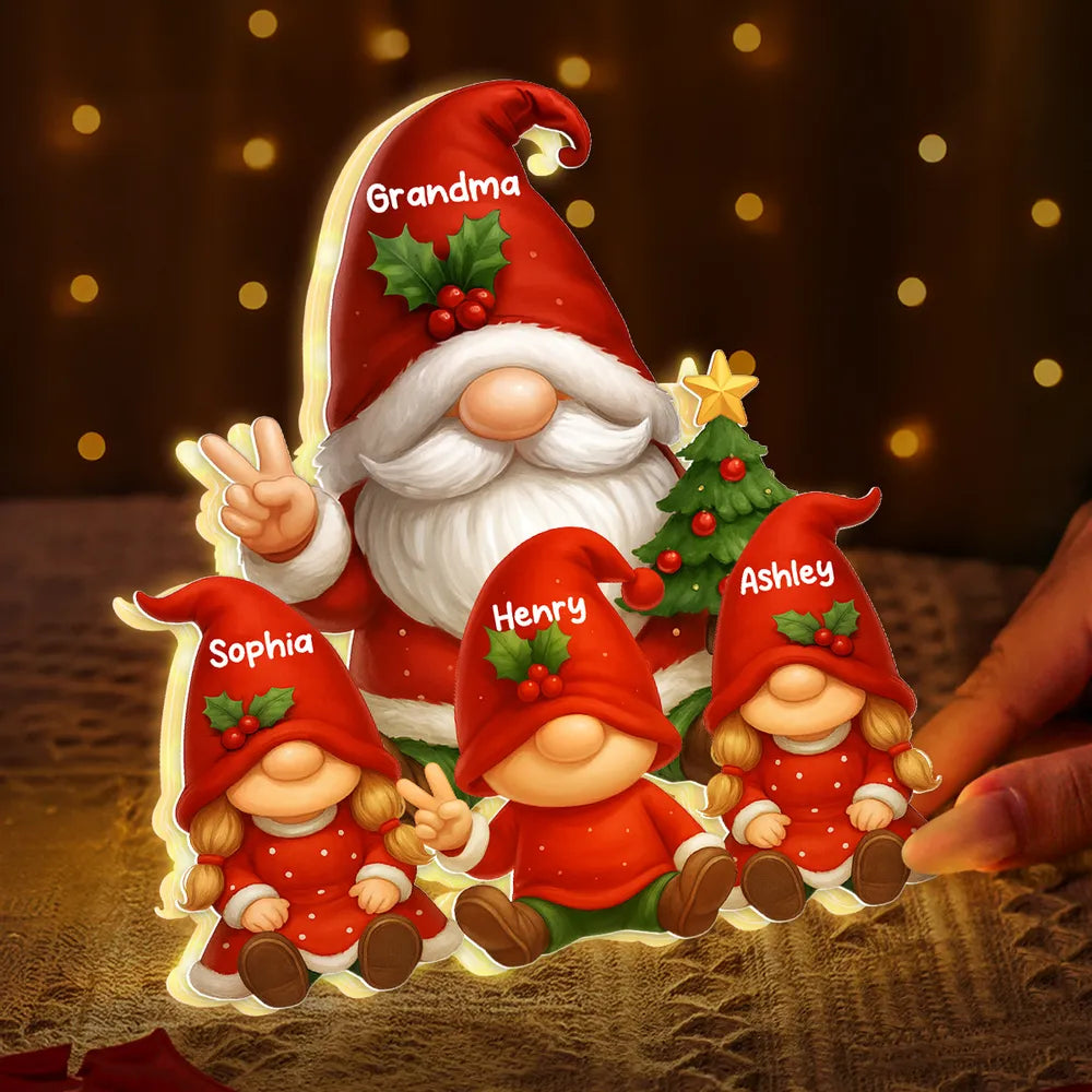 Gnome Grandma & Grandkids Festive Holiday - Personalized Acrylic Light Box - Christmas Decor, Christmas Gift for Grandma