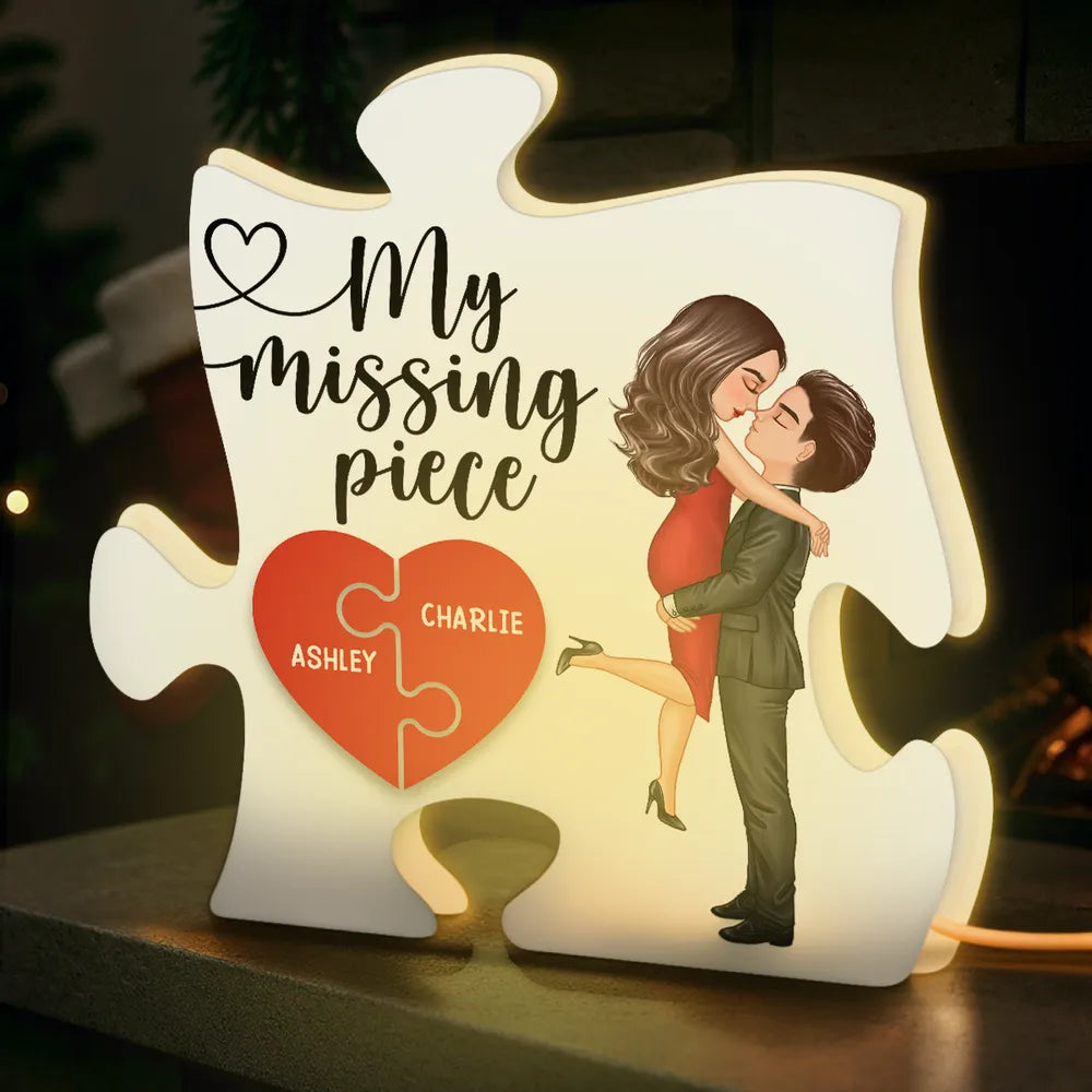 My Missing Piece Kissing Couple - Personalized Acrylic Light Box - Anniversary, Valentine's Day Gift For Couple