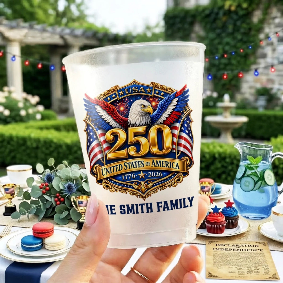 United We Stand - Personalized Plastic Frosted Cup - Gift For Family, Independence Party Favor Cup, 4th of July Drinkware