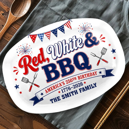 Red, White & BBQ - Personalized Platter - America 250th Anniversary Gifts For Family