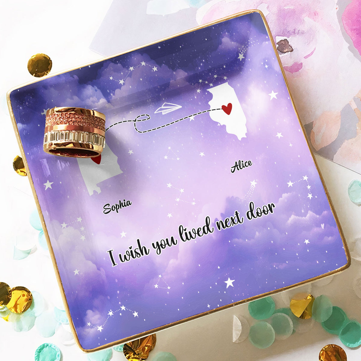 I Wish You Lived Next Door - Personalized Jewelry Plate - Gift For Family, Friends, Besties, Long Distance Gift