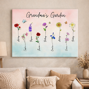 Birth Month Flower Gift For Grandma - Personalized Canvas - Gift For Mom Grandma, Mother's Day Gift