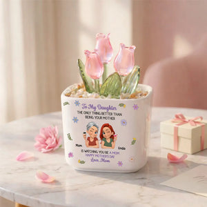 The Only Better Thing Is Watching You Being A Mom - Personalized Mini Glass Flower Pot - Gift For Daughter, Mother's Day Gift