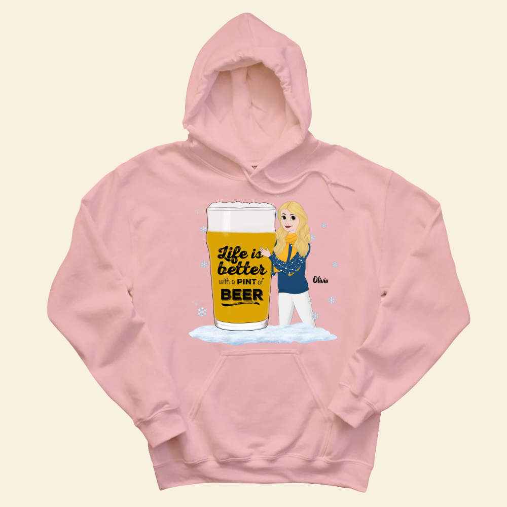 Life Is Better With A Pint Of Beer Christmas - Personalized Hoodie - Gift For Friends, Bestie, Christmas Season