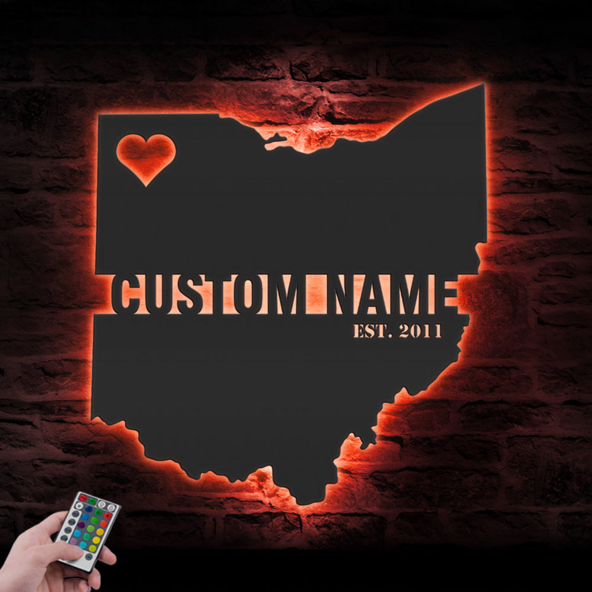 Custom State Map Metal Wall Art LED Lights, Personalized Name Sign Home Decor, Born in US, Decoration Housewarming Xmas
