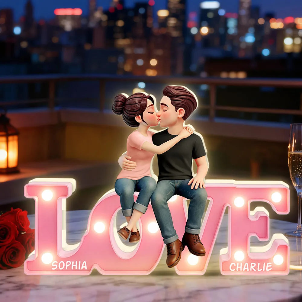 Loving & Kissing Couple - Personalized Acrylic Light Box - Anniversary Gift, Valentine's Day Gift For Couple