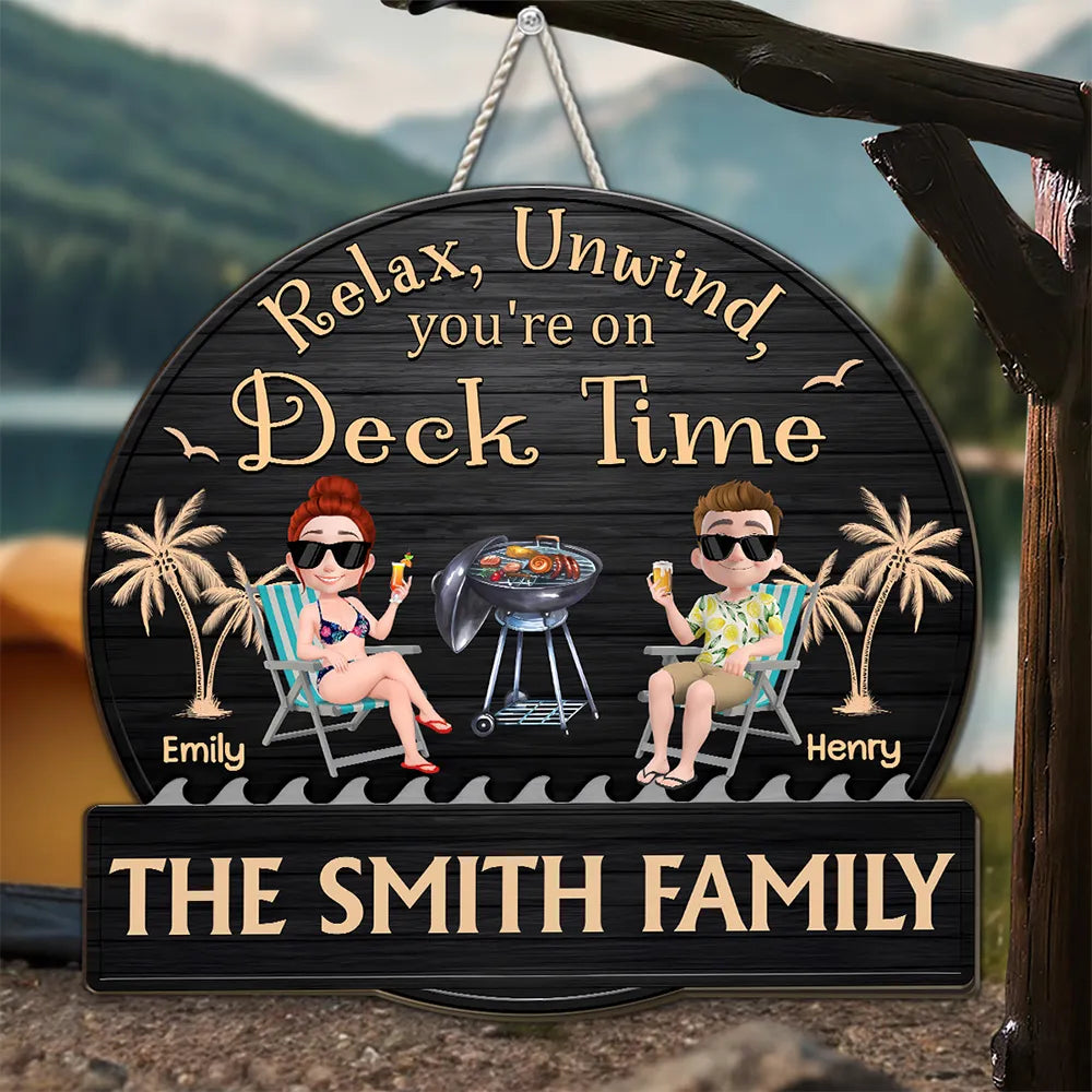 Relax, Unwind, It's Patio Time - Personalized Wood Sign - Gift For Couple