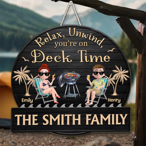 Relax, Unwind, It's Patio Time - Personalized Wood Sign - Gift For Couple