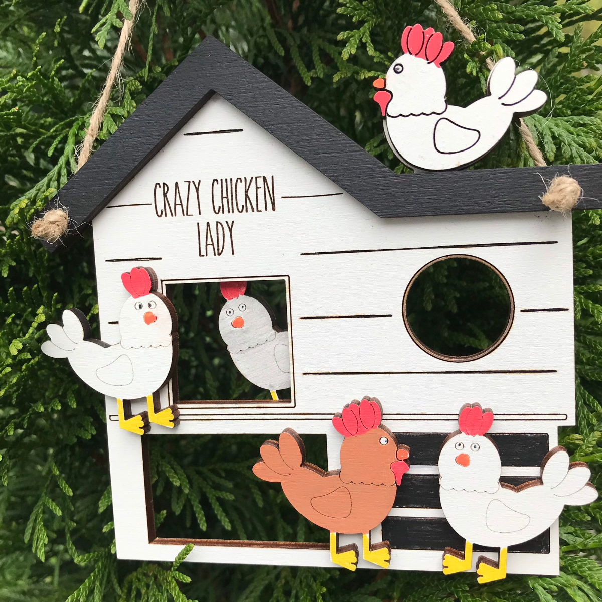 Chicken Coop Crazy Chicken Lady - Personalized Shaped Ornament - Christmas Farmhouse Gift