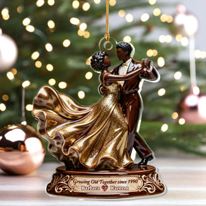 Growing Old Together Black Couple - Personalized Acrylic Ornament - Christmas Gift For Couple
