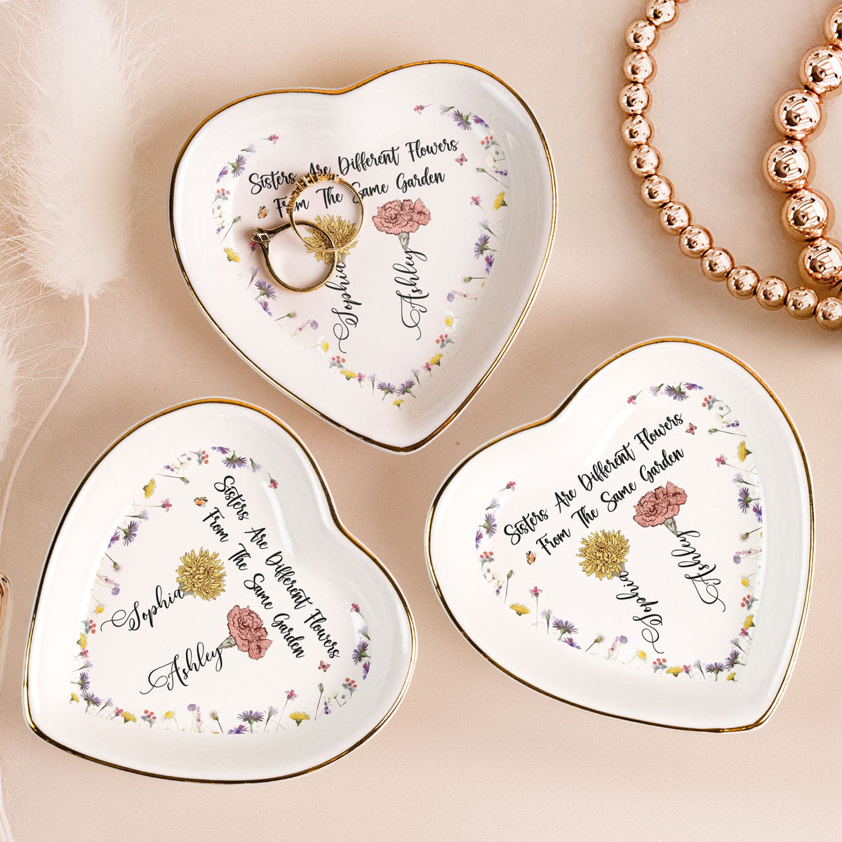 Sisters Are Different Flowers - Personalized Jewelry Plate - Gift For Sisters, Besties, Friends