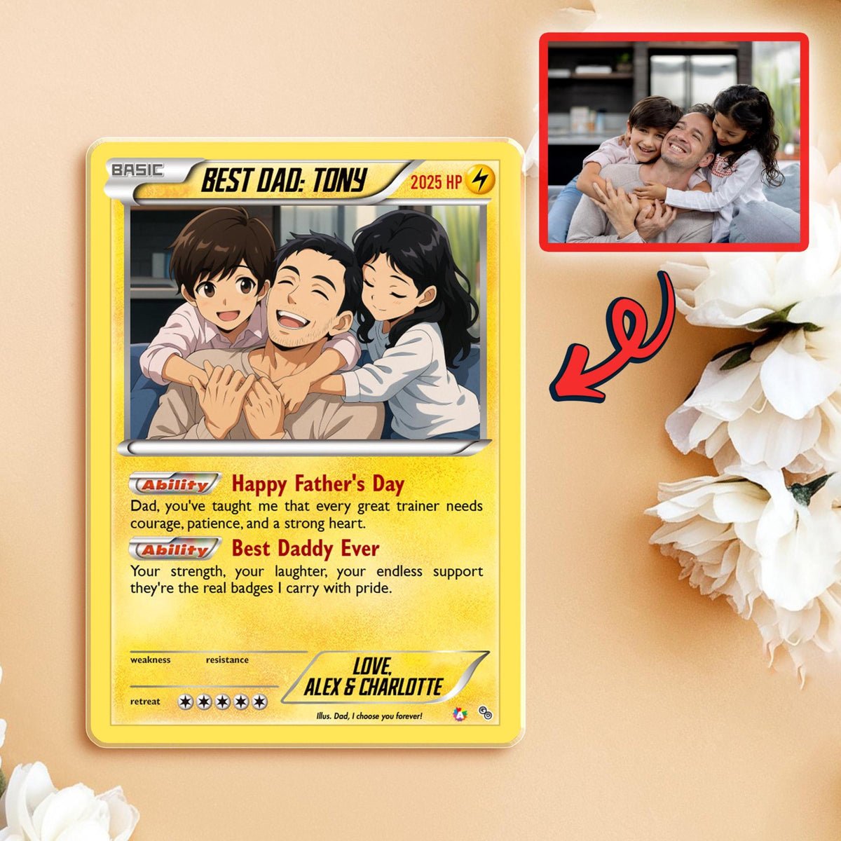 Personalized Father's Day Anime Card, Superhero Dad Wallet Card, Custom Photo Anime Trading Card, Unique Dad Gift, Husband Keepsake Gift