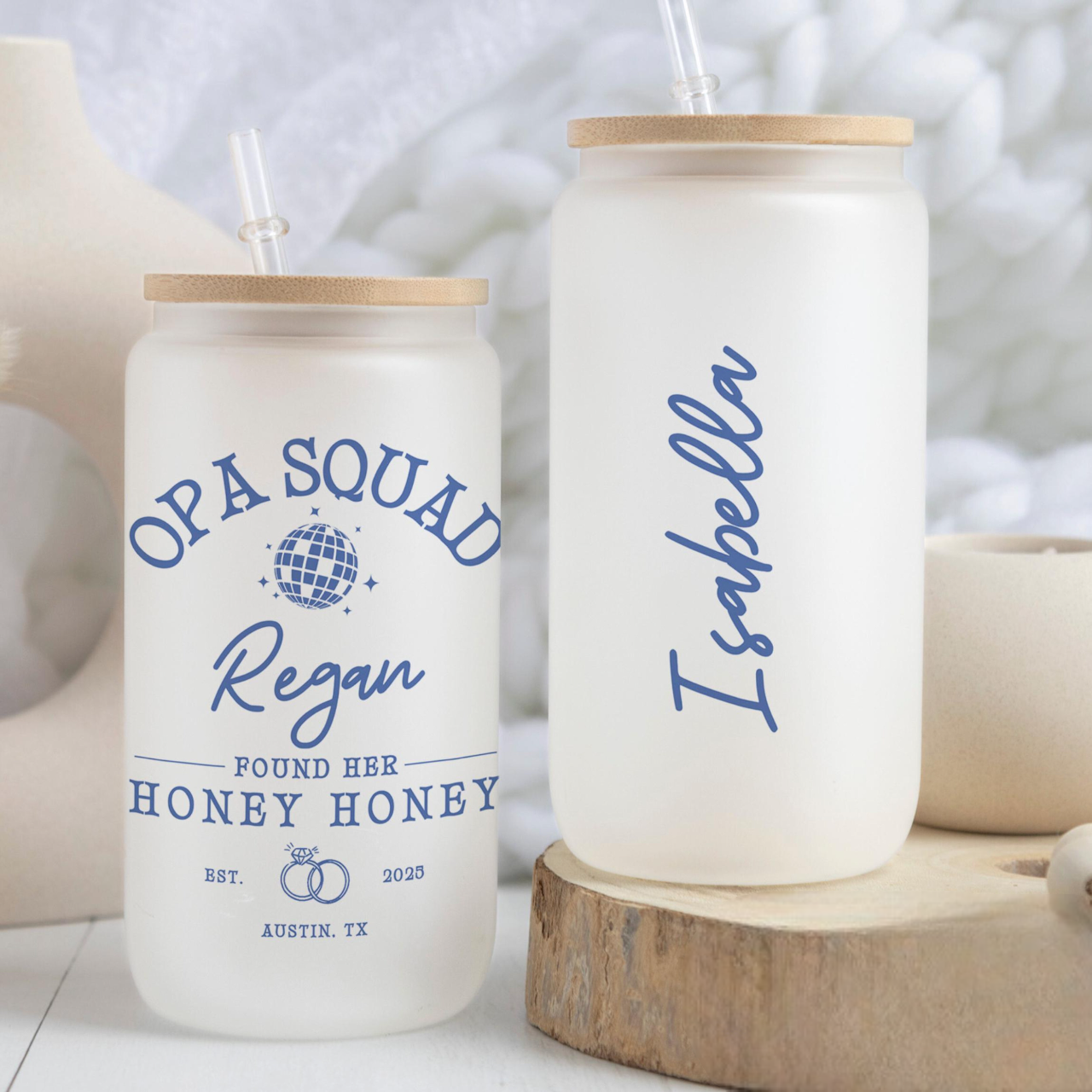 Girls Weekend Bachelorette Party Gift, Mia Bachelorette Glass Tumbler, Honey Custom Ice Coffee Glass, Voulez-vous Beach Bach Party Favor