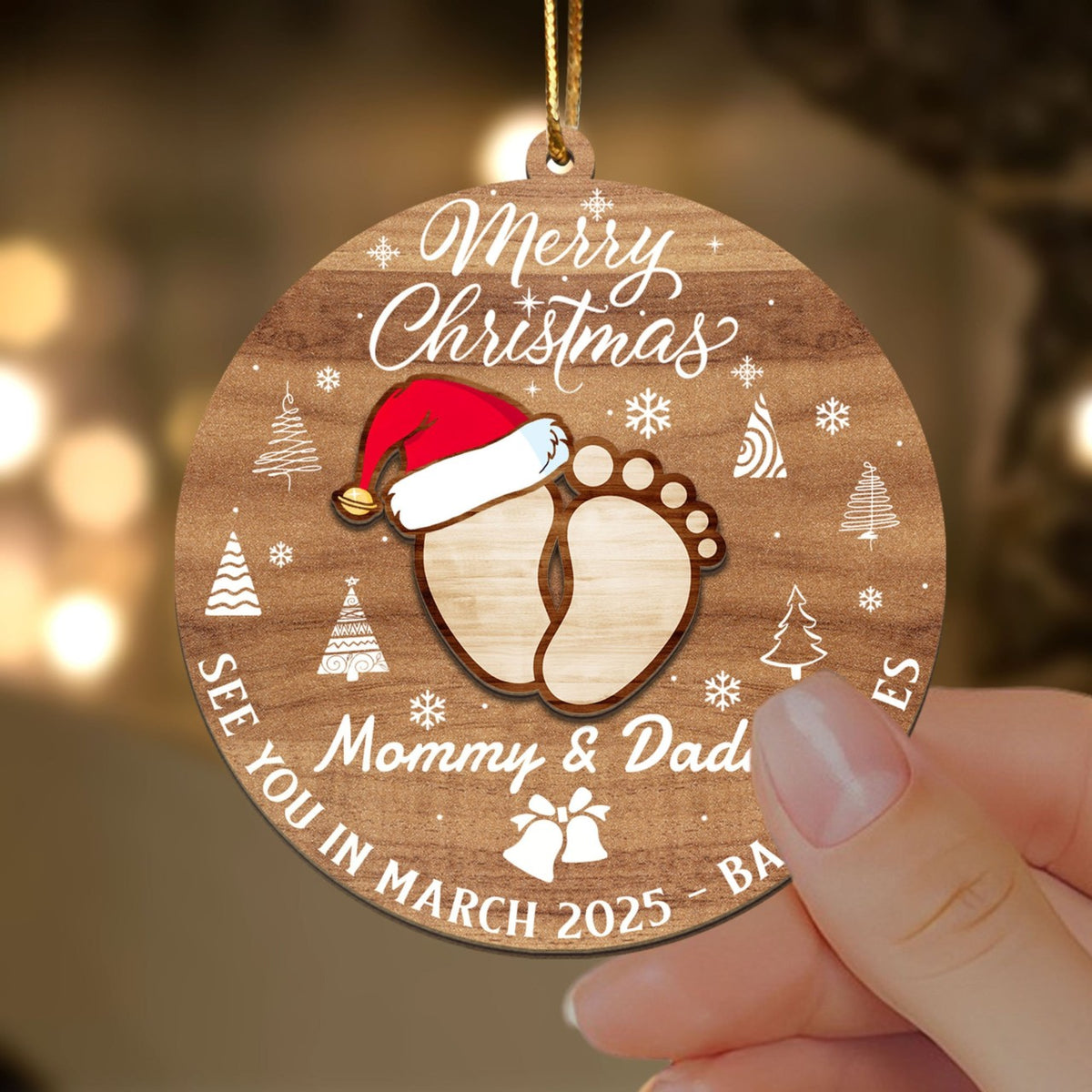 Mommy and Daddy Merry Christmas See You in 2025 - Personalized Layered Wooden Ornament - Christmas Gift For Family, Expecting Parents Gifts