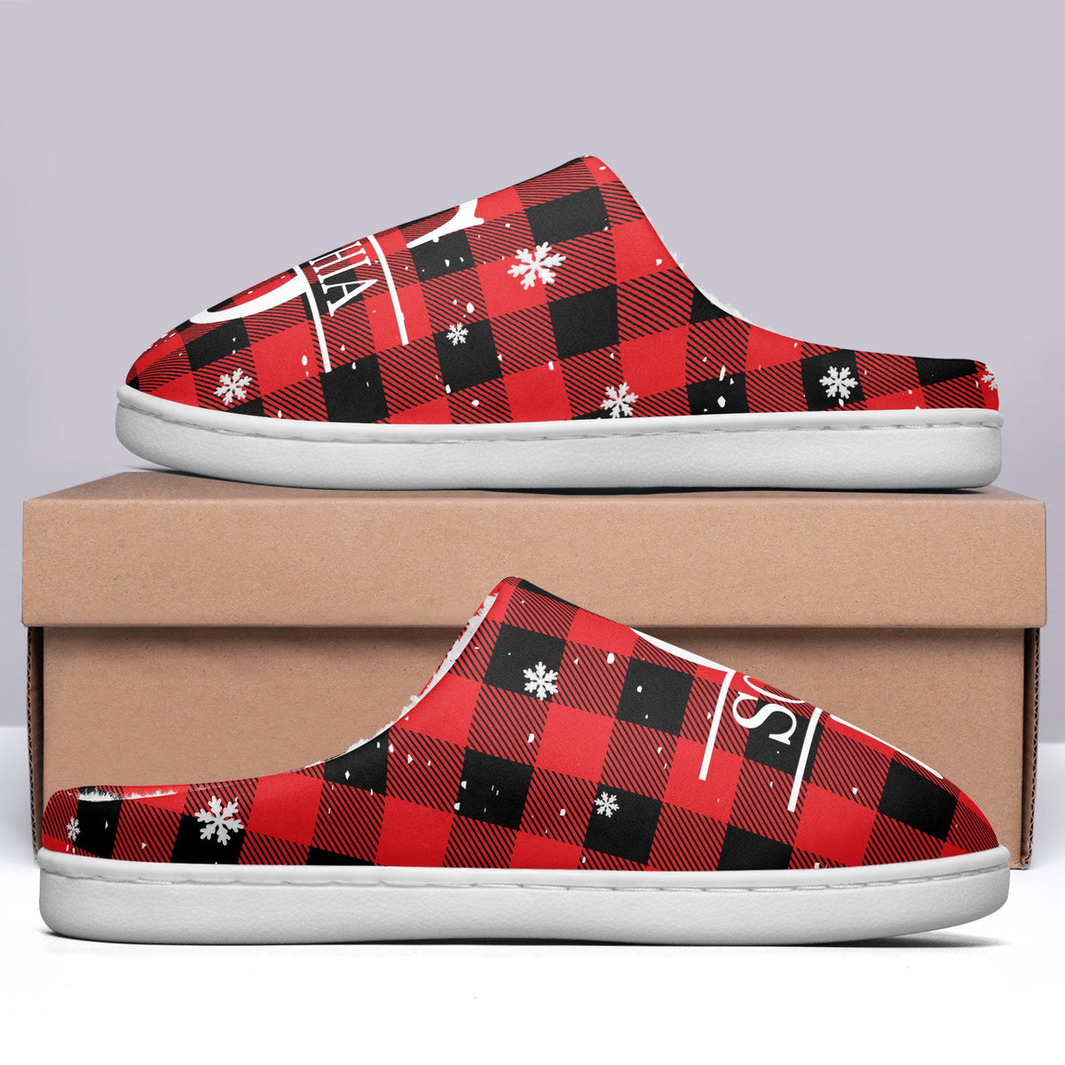 Monogram Christmas Gift For Women Men - Personalized Fleece Slippers - Christmas Gift For Family