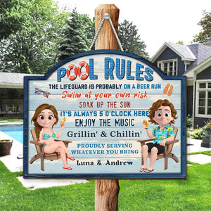 Pool Rules - Personalized Wood Sign - Gift For Couple, Gift For Family