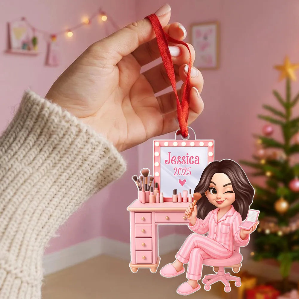 3D Effect Pink Girl Makeup - Personalized Acrylic Ornament - Christmas Gift for Daughters, Granddaughters, Teen Girls