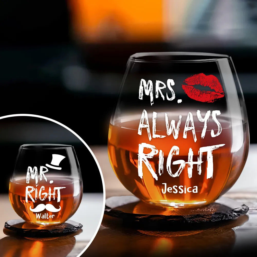 Mr And Mrs Right - Personalized Wine Glass - Valentine's Day Gift, Anniversary Gift For Couple