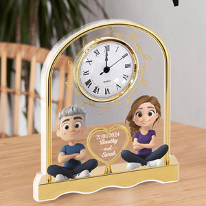 Doll Couple Forever Together - Personalized Acrylic Desk Clock - Gift For Couple, Anniversary Gift