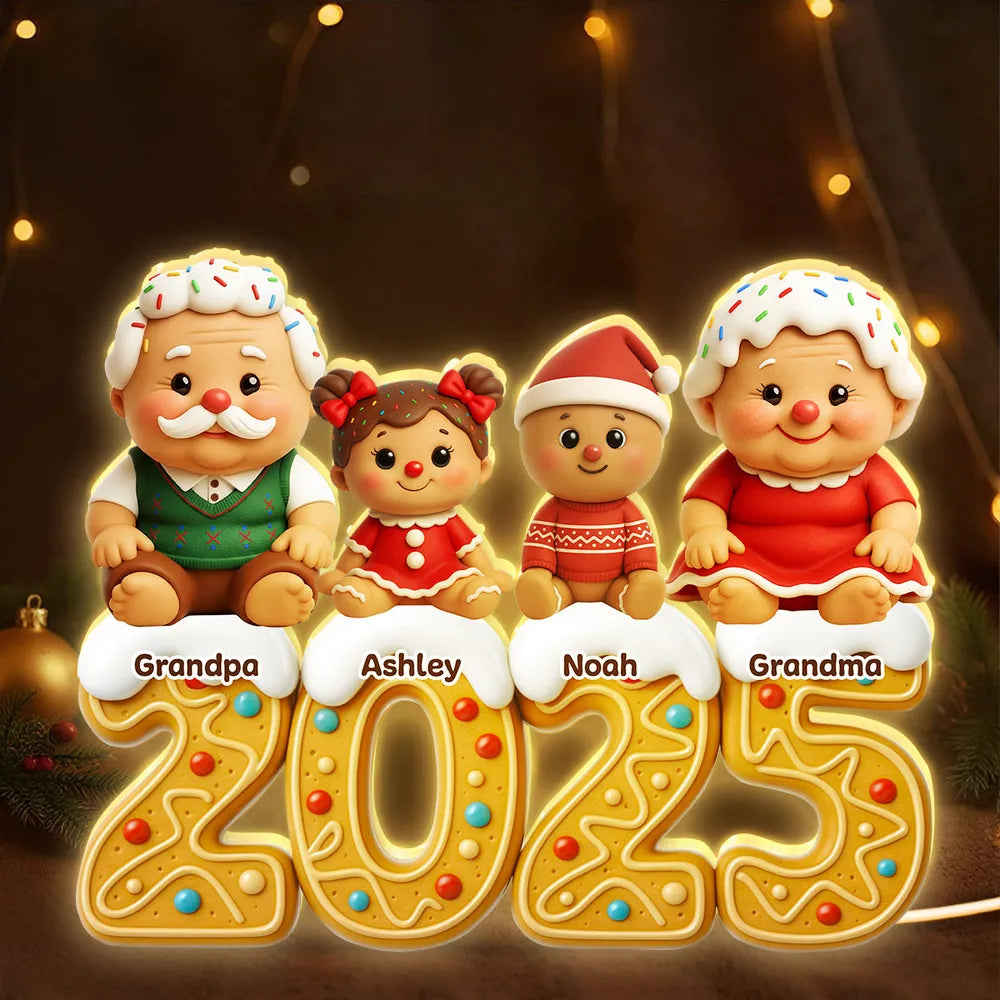 Gingerbread Family 2025 - Personalized Acrylic Light Box - Christmas Gift For Family, Festival Home Decor