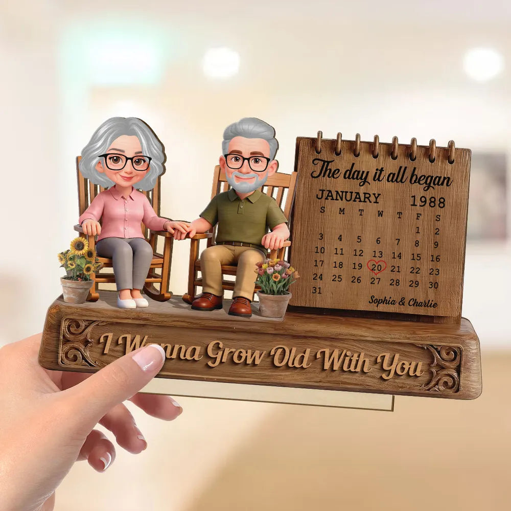I Wanna Grow Old With You 3D Effect Couple - Personalized Wooden Plaque - Anniversary, Valentine's Day Gift For Couple