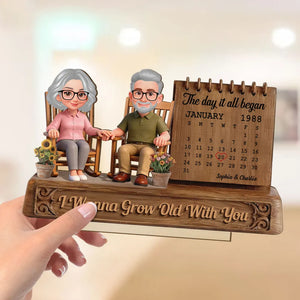 I Wanna Grow Old With You 3D Effect Couple - Personalized Wooden Plaque - Anniversary, Valentine's Day Gift For Couple