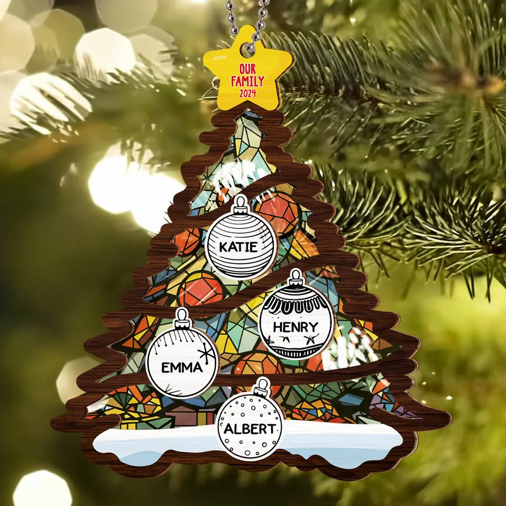 Christmas Tree Custom Family Member's Name - Personalized Crystal Ornament - Gift For Family, Christmas Decor