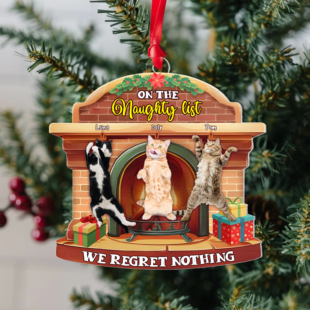 On The Naughty List We Regret Nothing Custom Your Cat's Photo - Personalized Acrylic Ornament - Christmas Gift For Pet Lovers