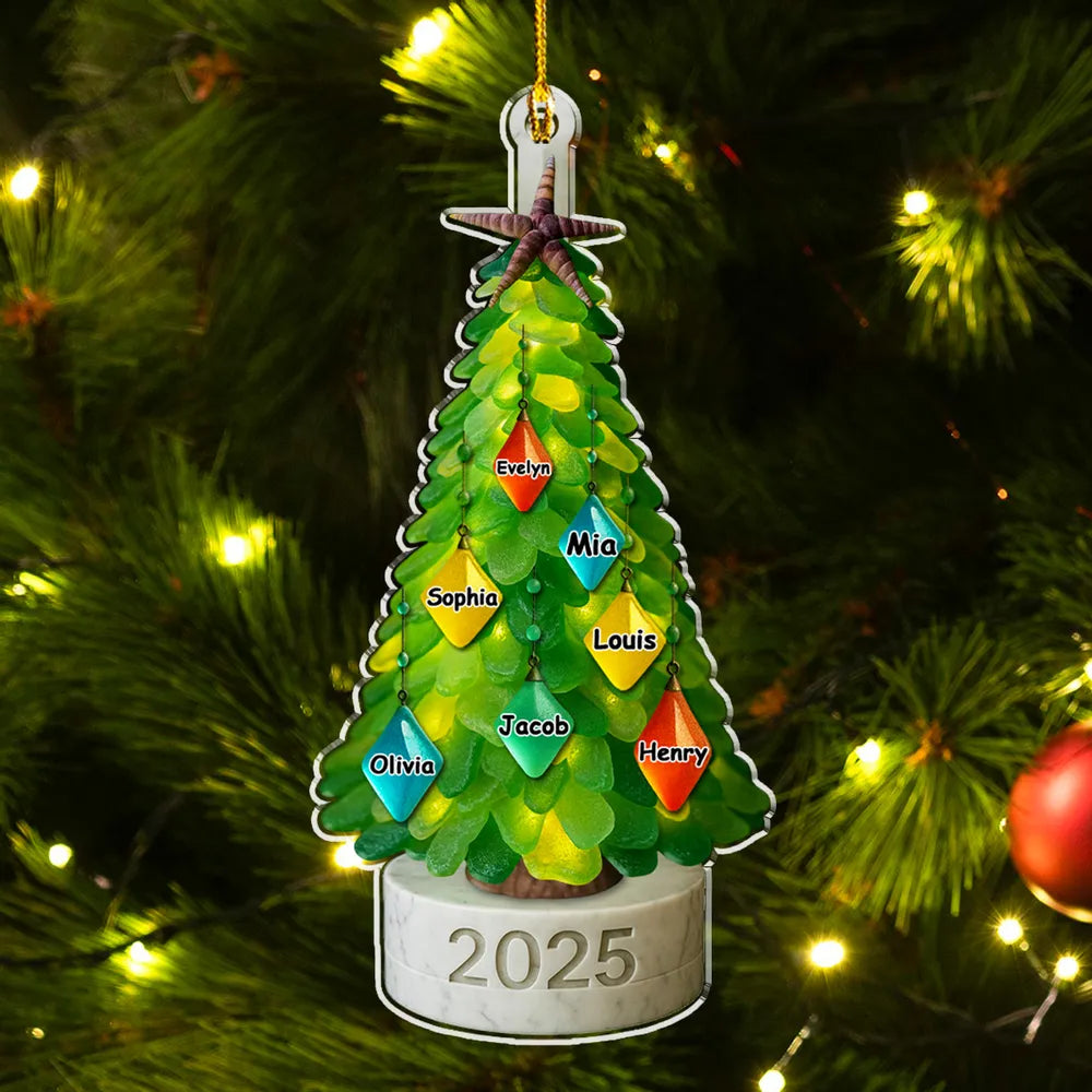 Sea Glass Family Christmas Tree - Personalized Acrylic Ornament - Christmas Gift For Family