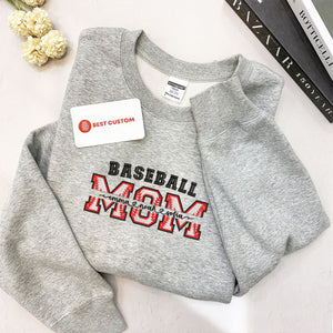 Personalized Baseball Mom Crewneck Distressed Baseball Embroidered Shirt