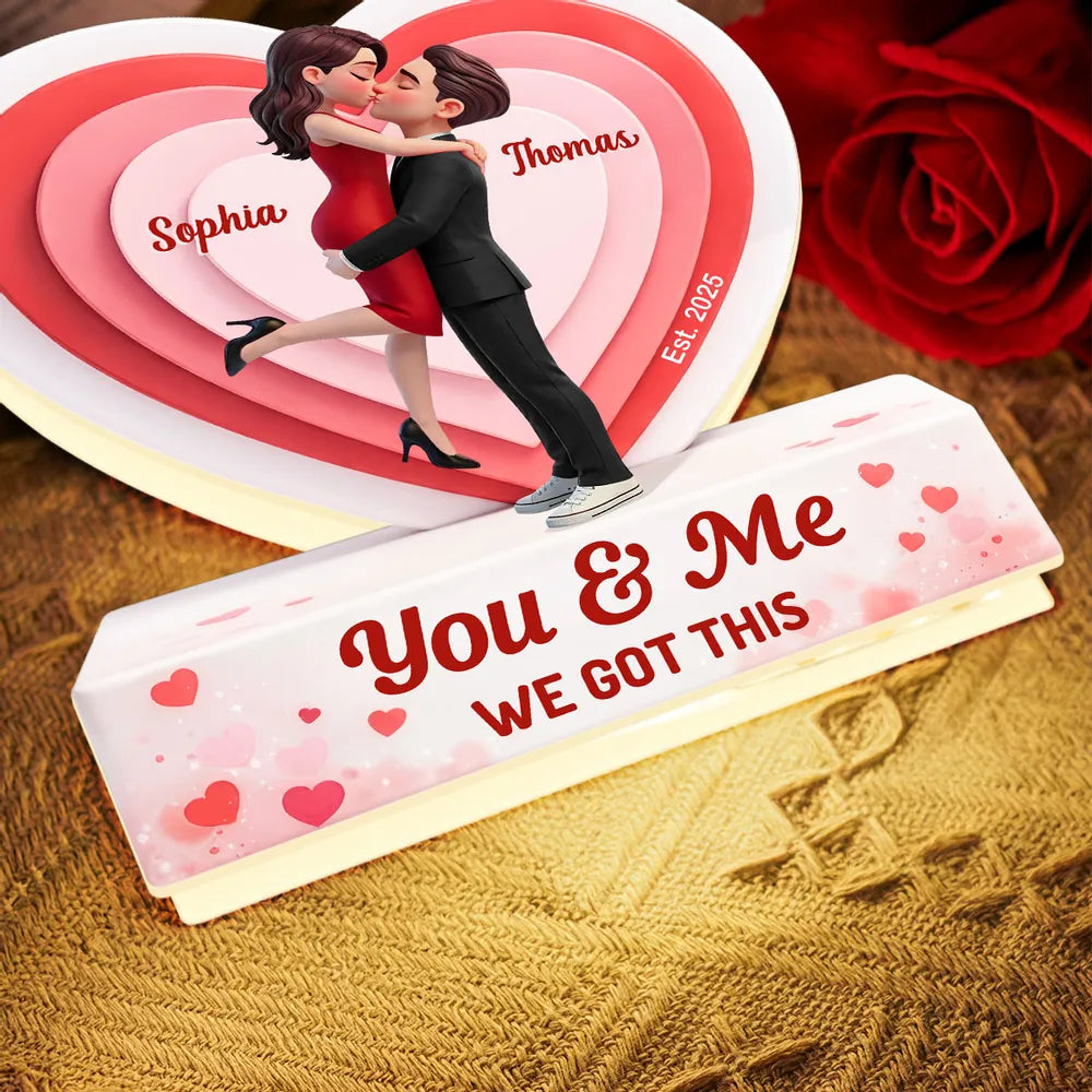 3D Kissing Couple Pink Heart - Personalized Acrylic Light Box - Heartfelt Valentine's Day Gift, Anniversary Gift For Couple