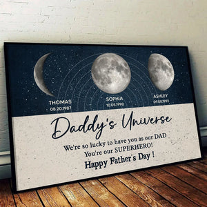 Daddy's Universe Moon Phases - Personalized Canvas - Gift For Dad, Father's Day, Birthday Gift