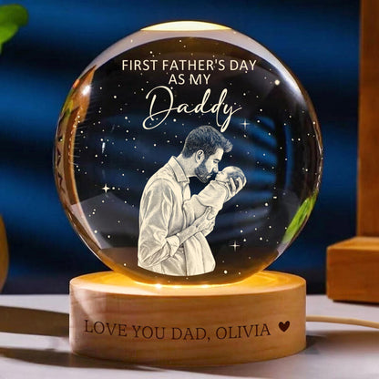 First Father's Day Ball Night Light, Personalized Dad Night Light, Custom Daddy Gift, New Dad Keepsake, LED Crystal Ball Gift For Dad