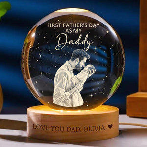 First Father's Day Ball Night Light, Personalized Dad Night Light, Custom Daddy Gift, New Dad Keepsake, LED Crystal Ball Gift For Dad