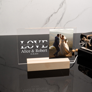 Love Together Forever, Custom Photo LED Light Wooden Base, Acrylic Picture Frame, Couple Photo Stand, Wedding Photo Sign, Wedding Gifts, Couple Picture Gifts